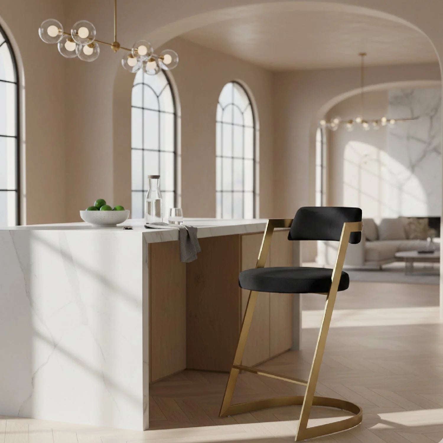 Luxury Upholstered Modern Gold Counter Stool European Style for Villa