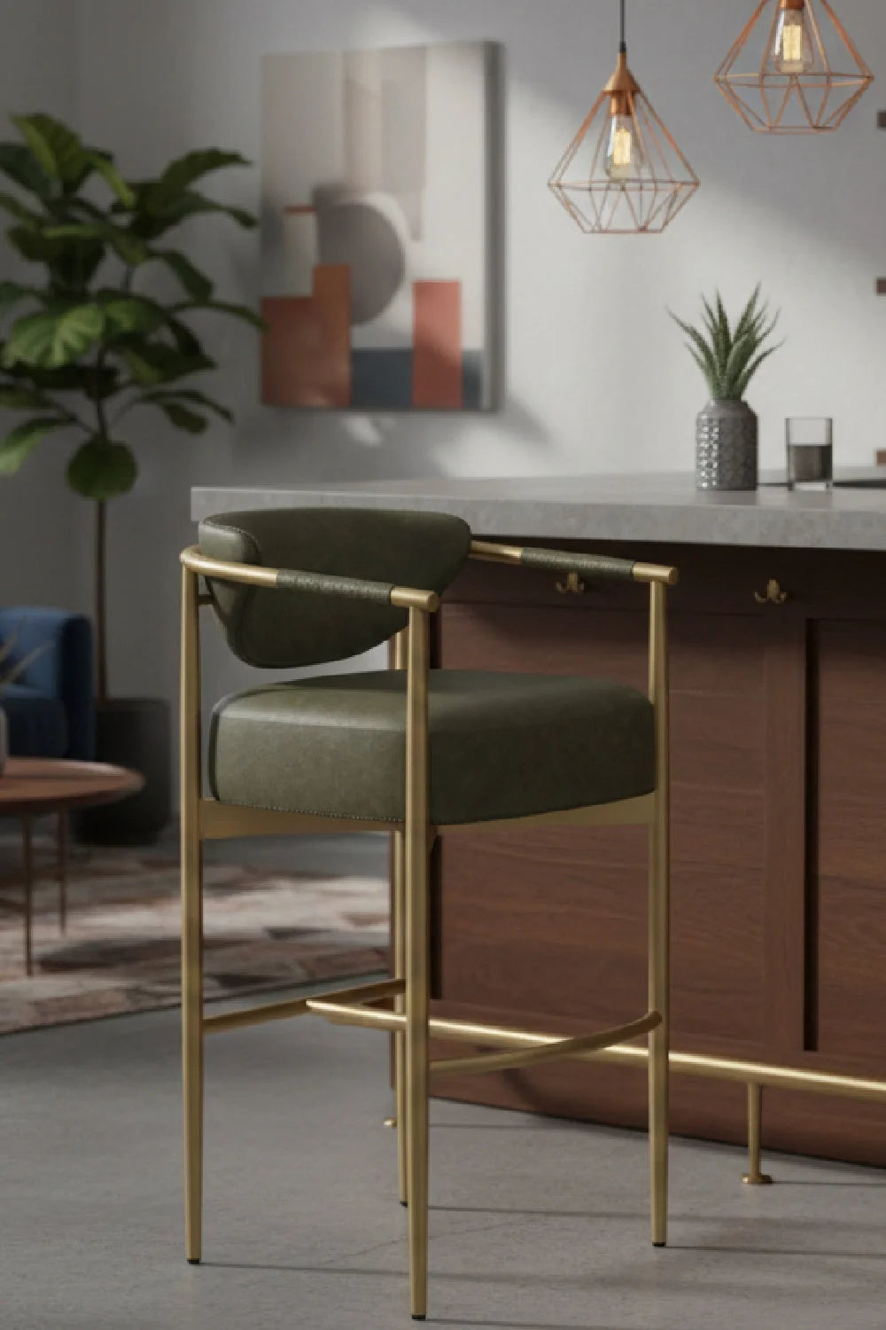 Luxury Upholstered Modern Gold Framed Bar Stool European Style for Villa