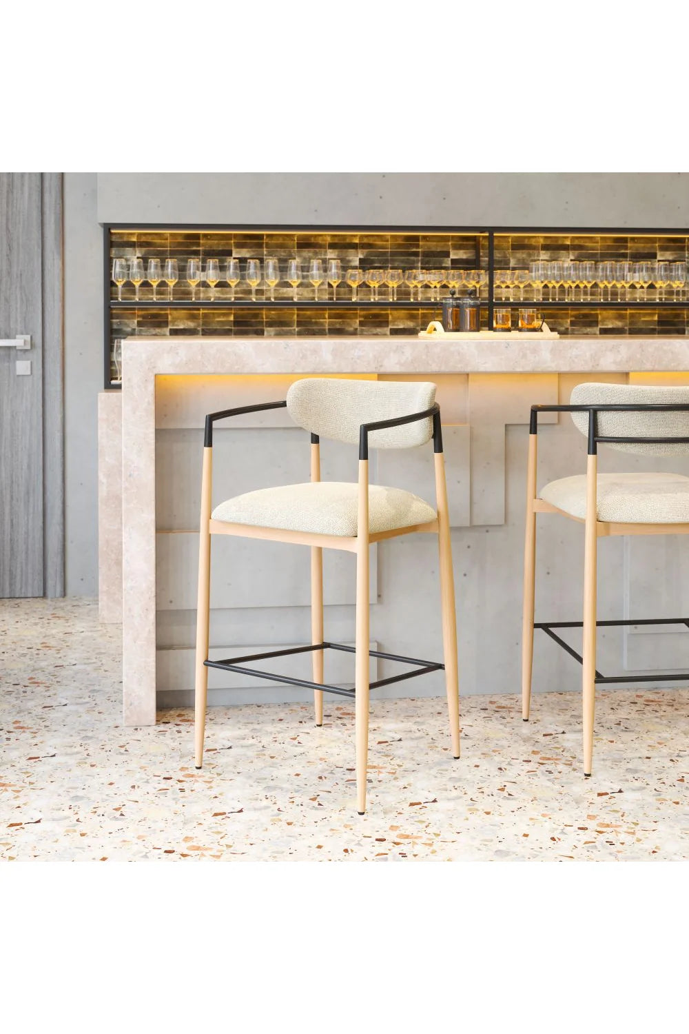 Luxury Upholstered Modern Gray Bar Stool European Style for Villa