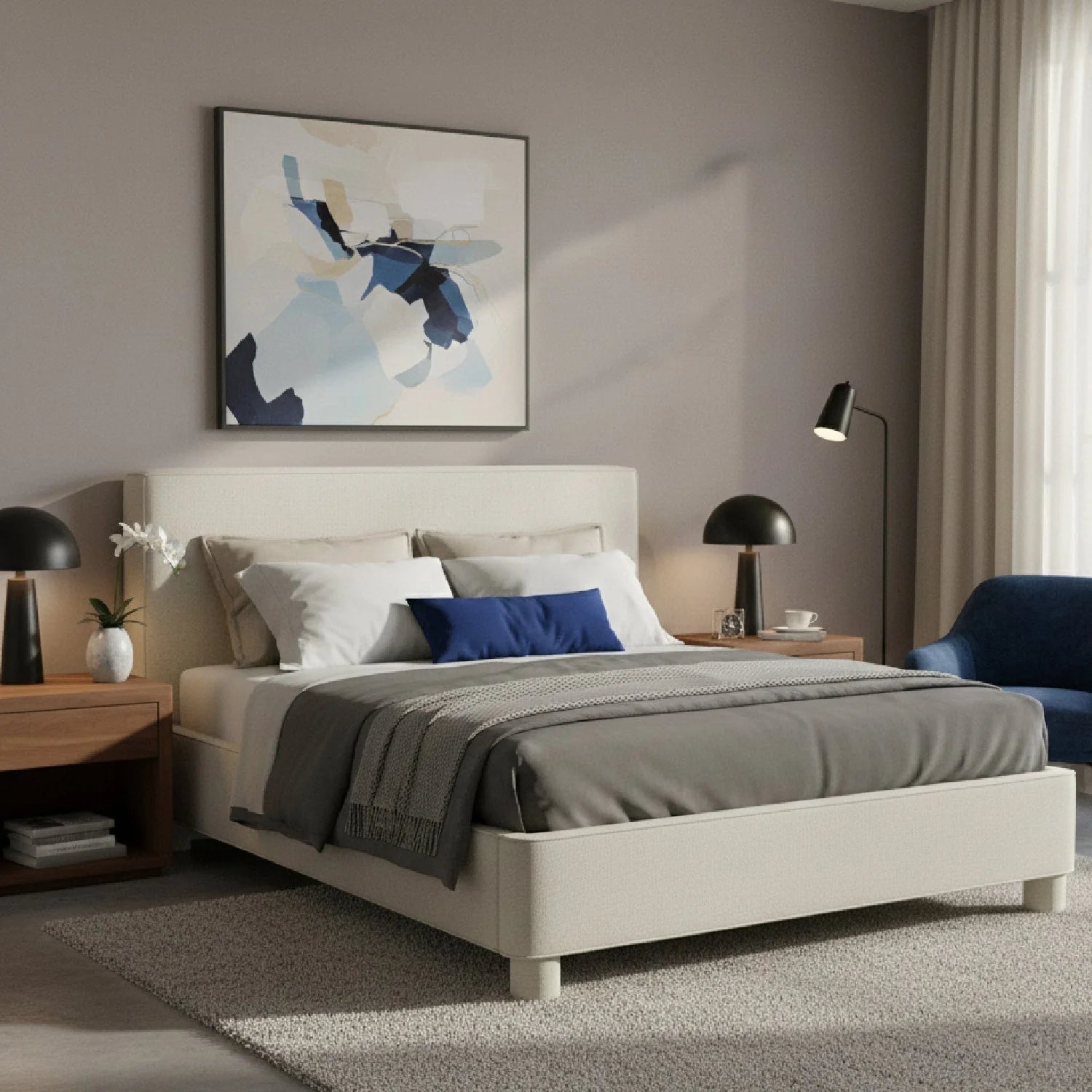 Luxury Upholstered Modern Gray Bed European Style for Villa