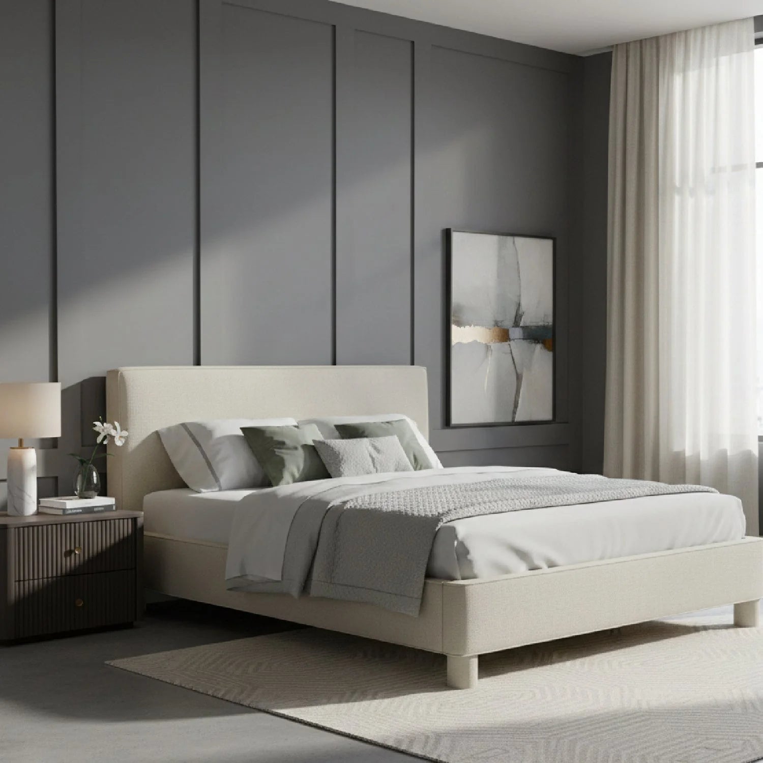 Luxury Upholstered Modern Gray Bed European Style for Villa