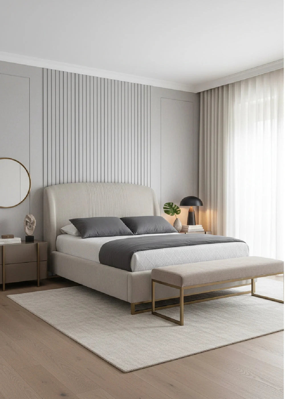 Luxury Upholstered Modern Gray Bed European Style for Villa