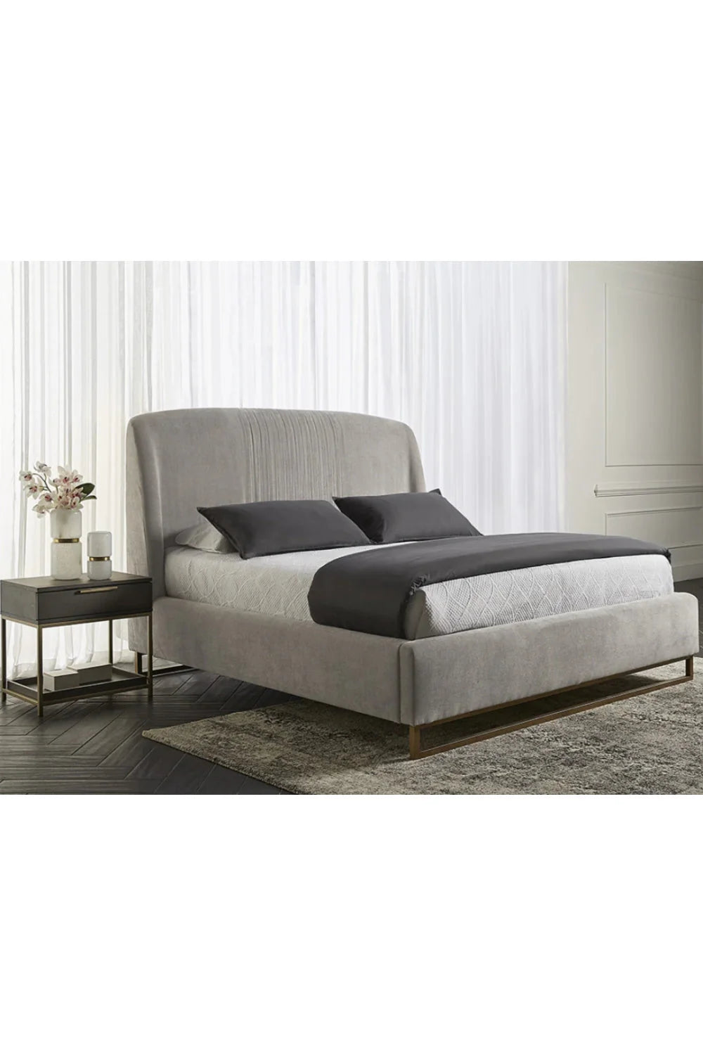 Luxury Upholstered Modern Gray Bed European Style for Villa