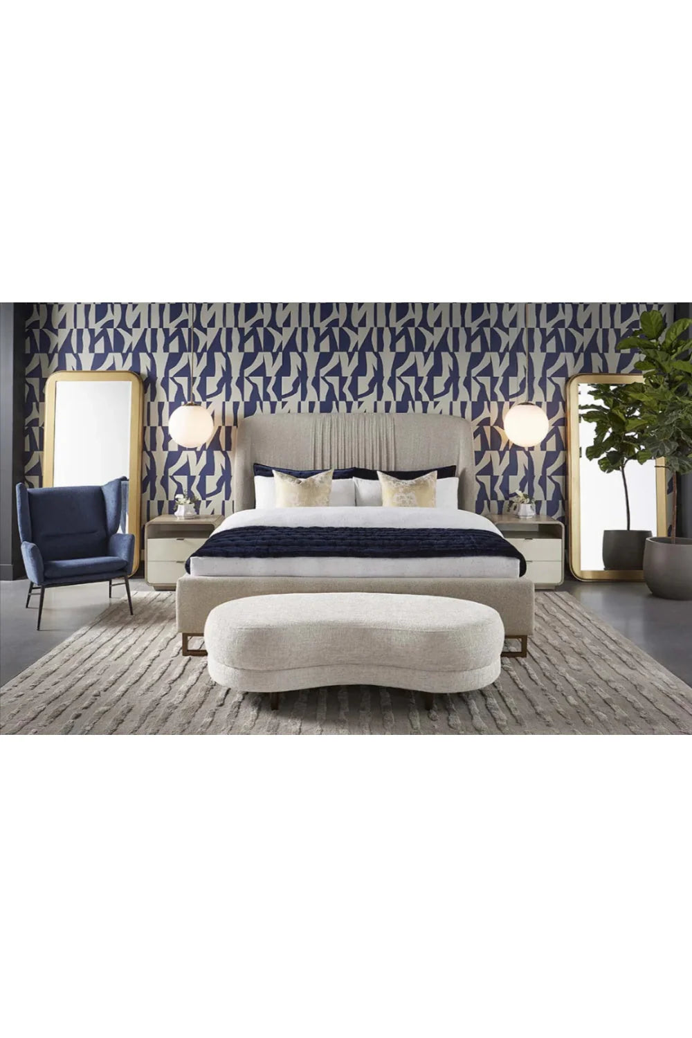 Luxury Upholstered Modern Gray Bed European Style for Villa