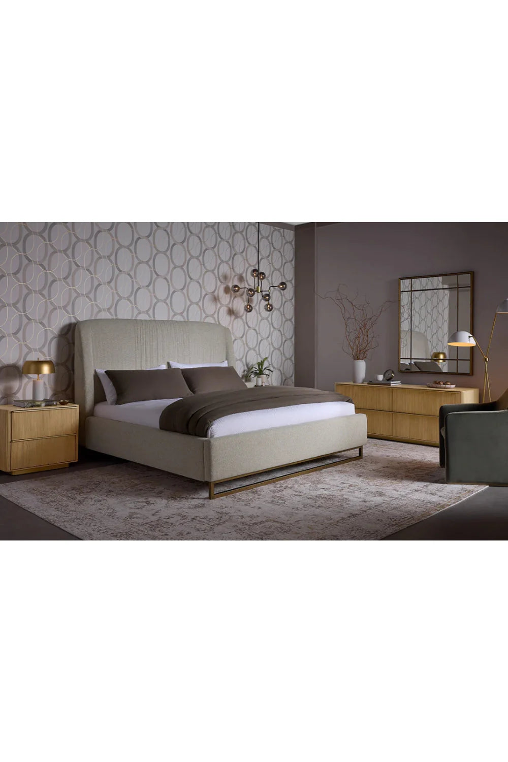 Luxury Upholstered Modern Gray Bed European Style for Villa