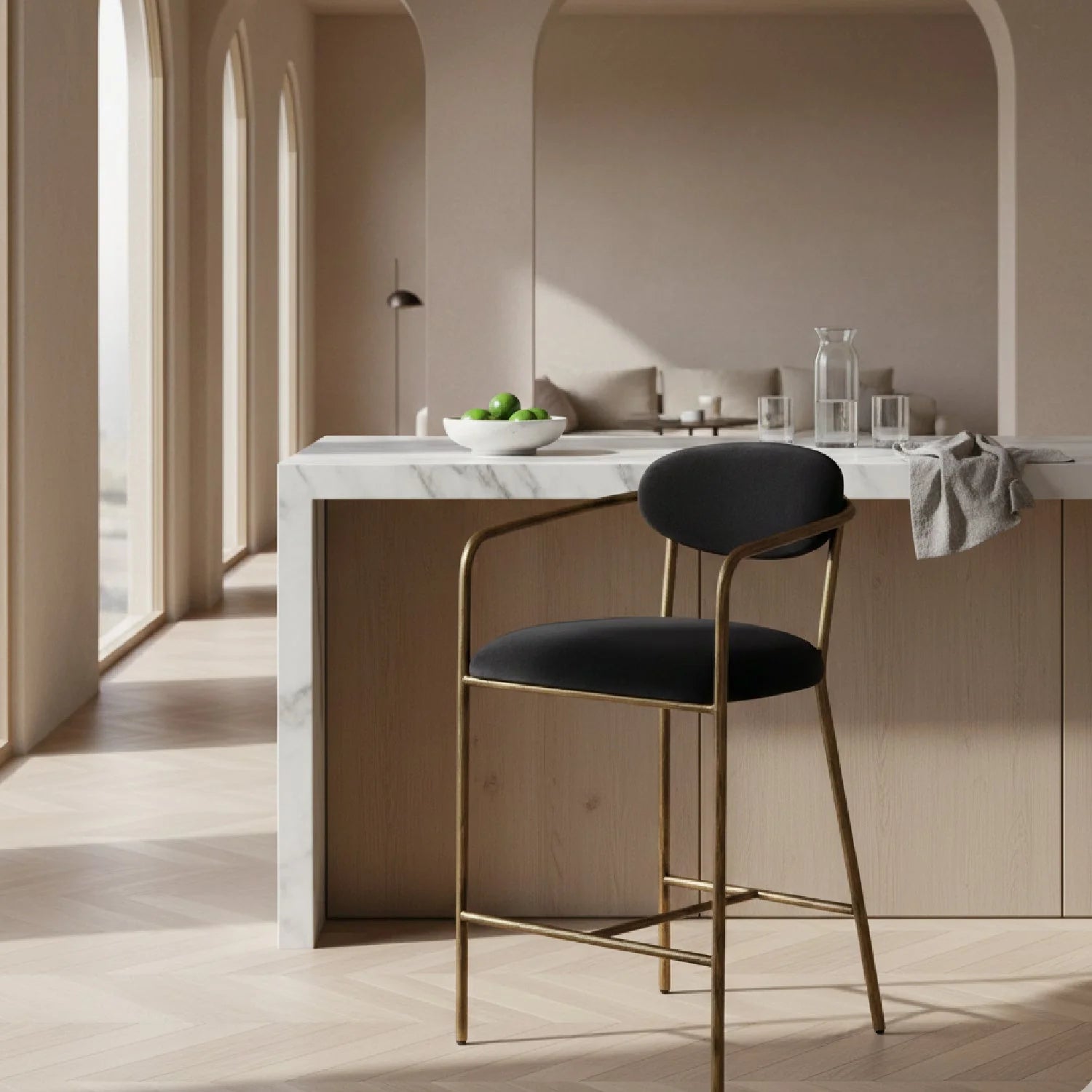 Luxury Upholstered Modern Gray Counter Stool European Style for Villa