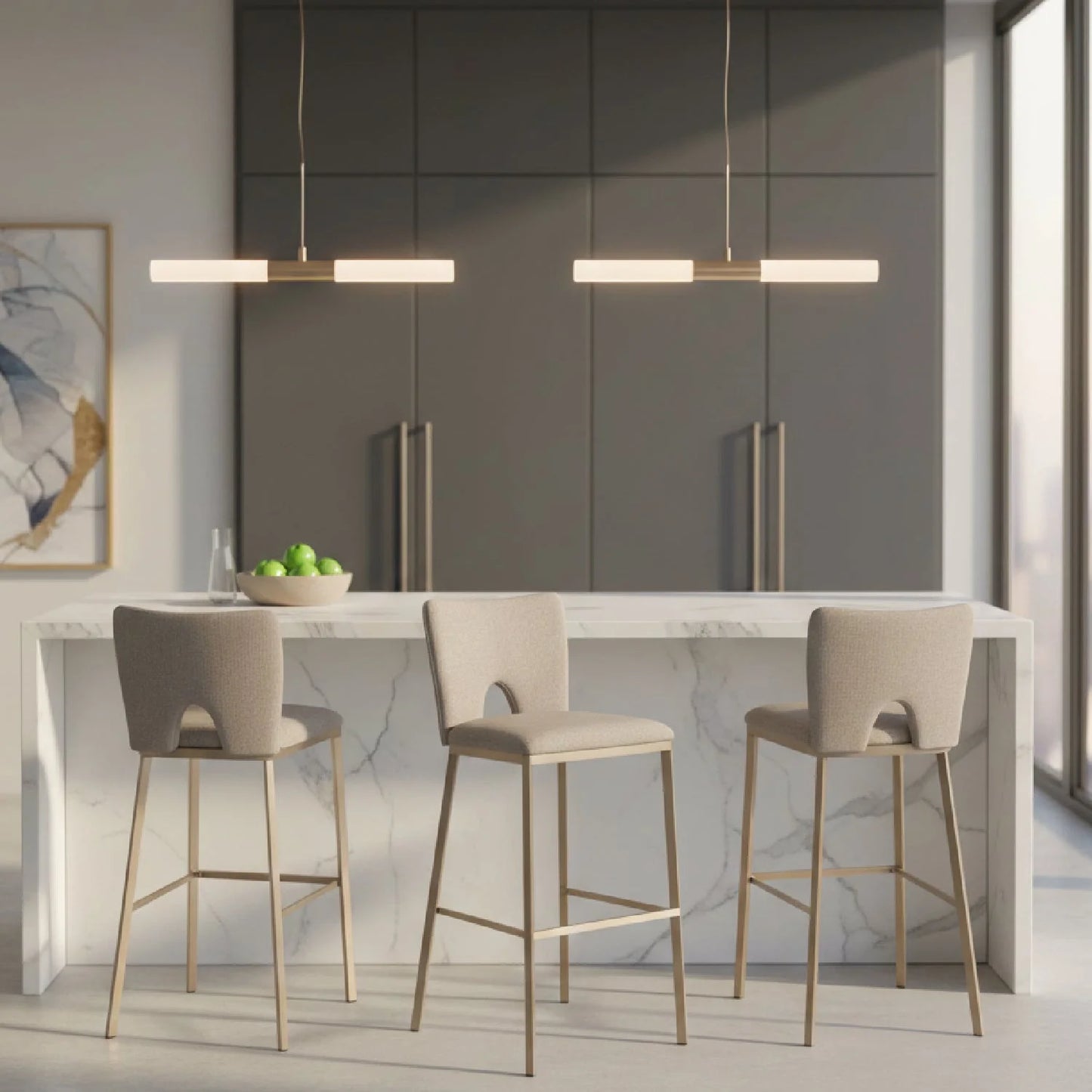 Luxury Upholstered Modern Gray Fabric Bar Stools European Style for Villa