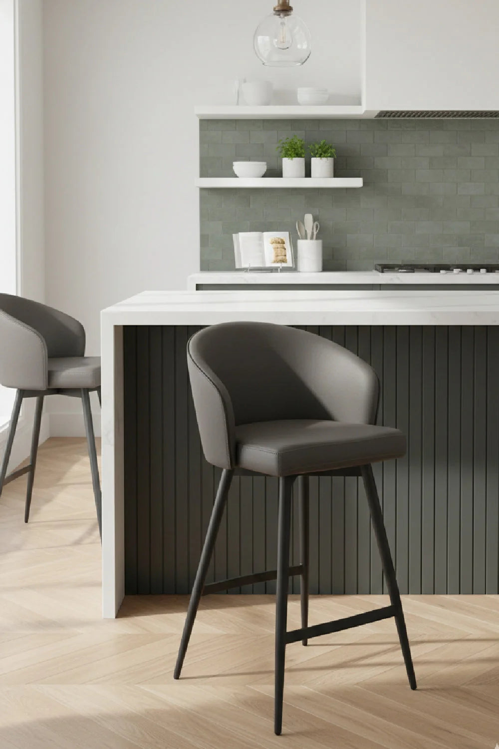 Luxury Upholstered Modern Gray Swivel Counter Stool European Style for Villa