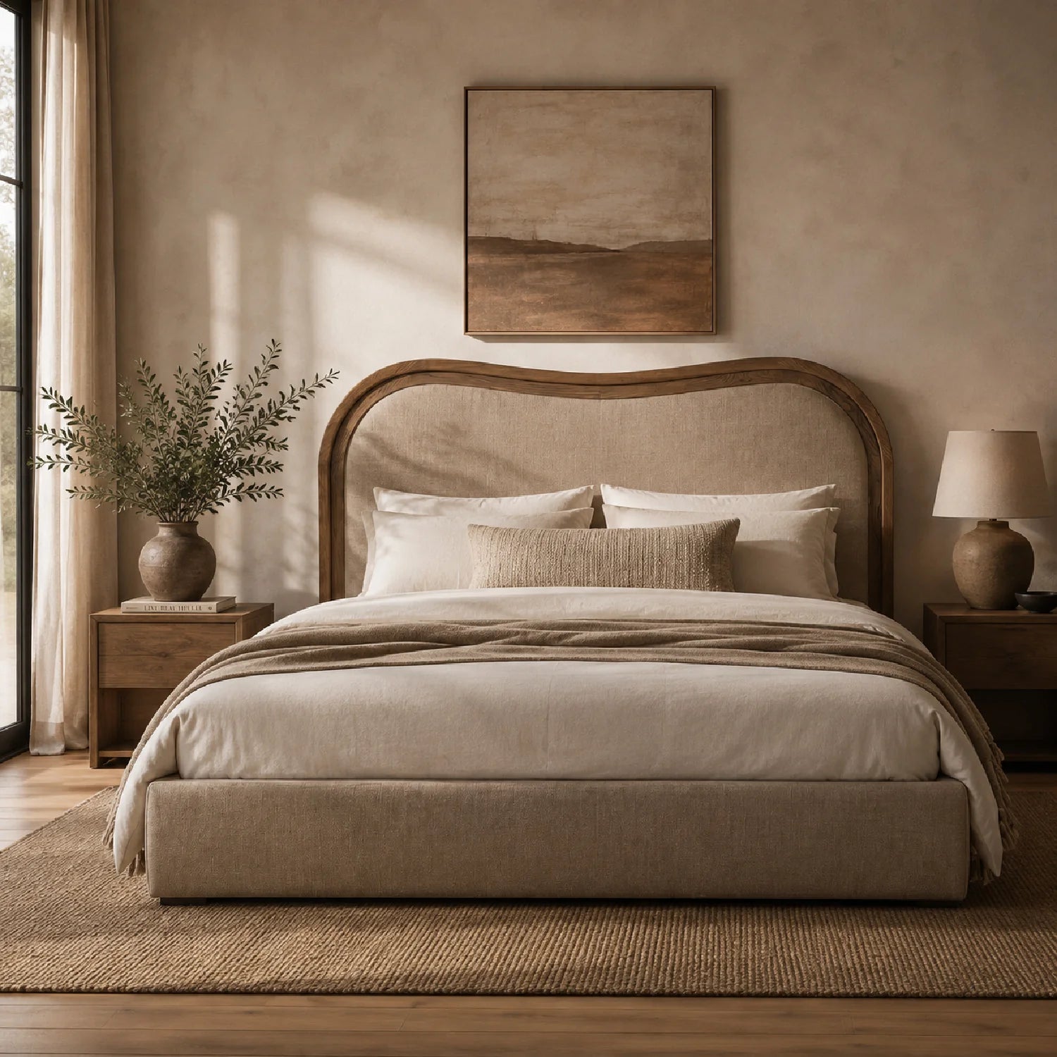 Luxury Upholstered Modern Green Wave Bed European Style for Villa