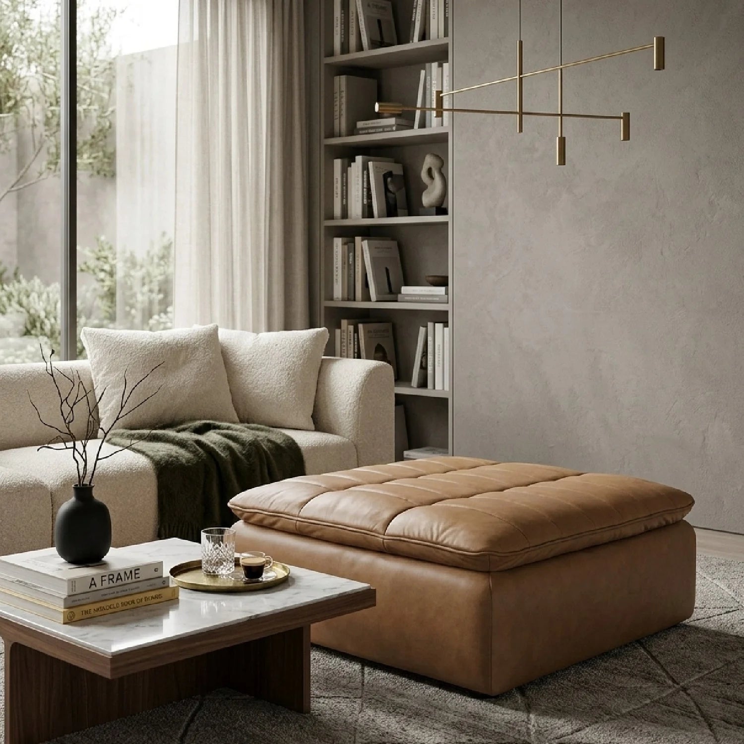 Luxury Upholstered Modern Grid Channeled Ottoman European Style for Villa
