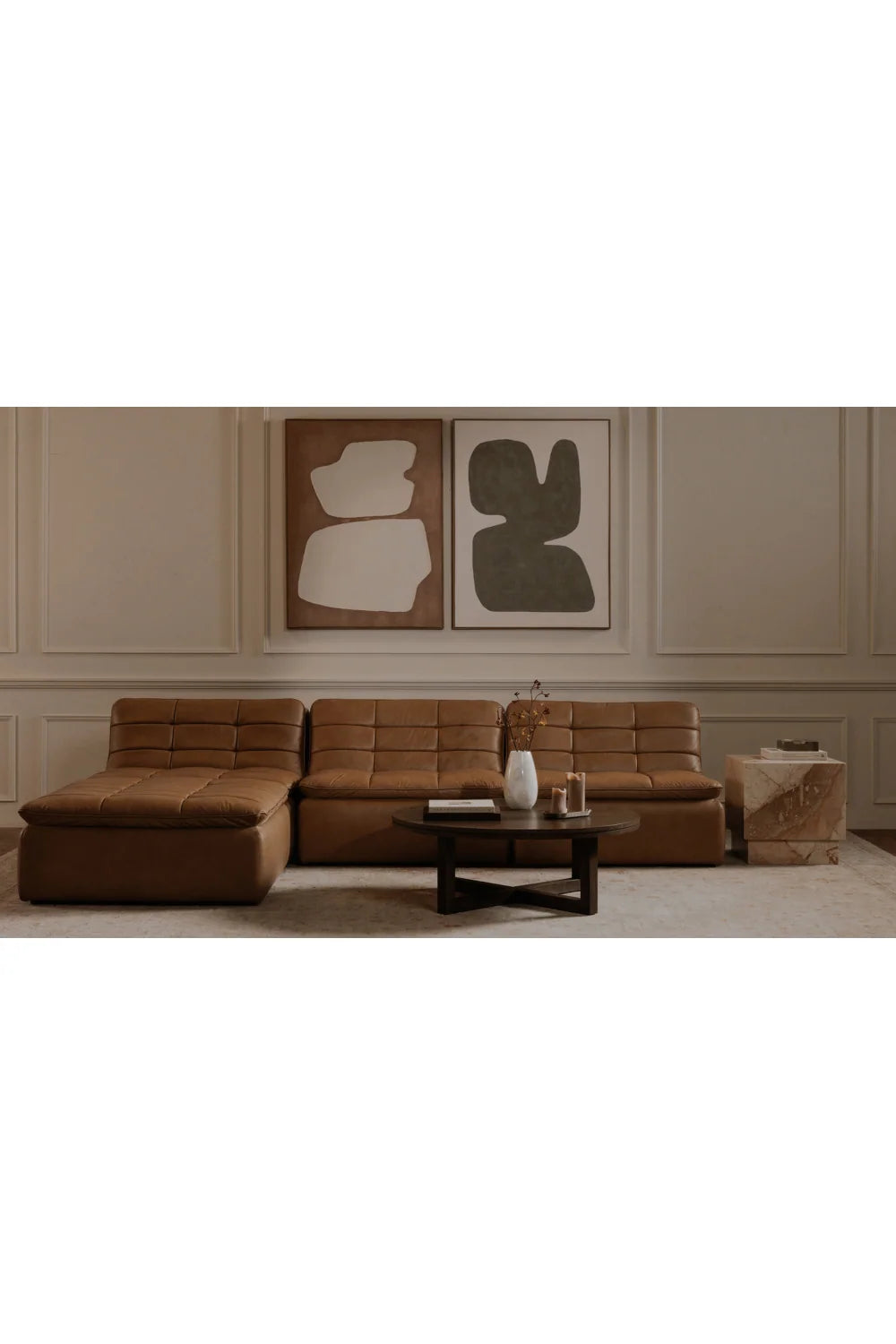 Luxury Upholstered Modern Grid Channeled Ottoman European Style for Villa