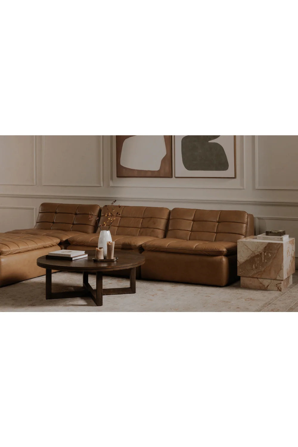 Luxury Upholstered Modern Grid Channeled Ottoman European Style for Villa