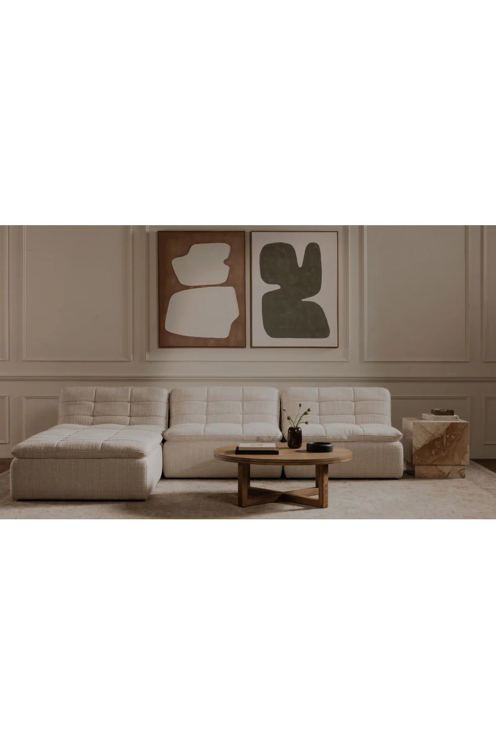 Luxury Upholstered Modern Grid Channeled Ottoman European Style for Villa