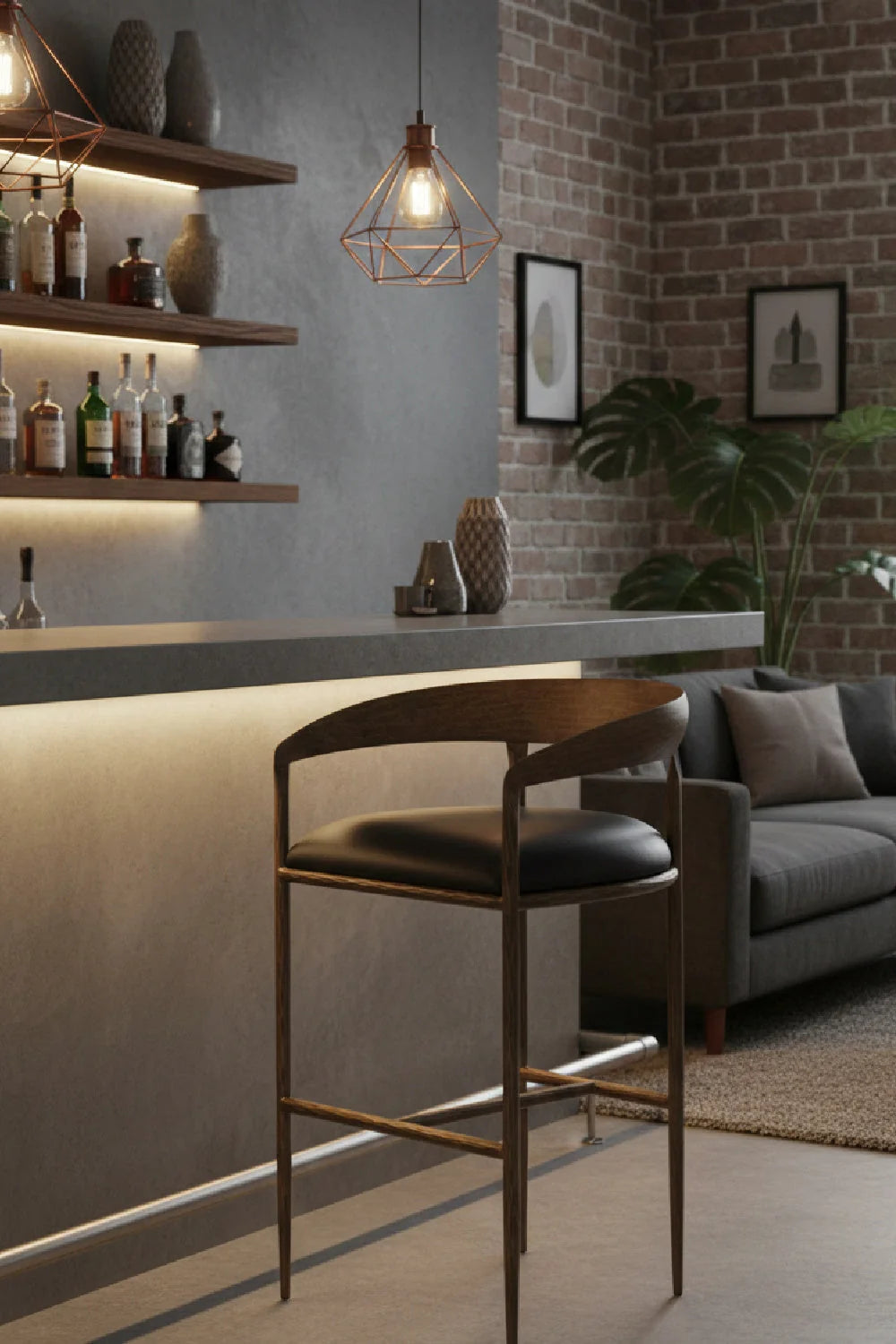 Luxury Upholstered Modern Leather Bar Stool European Style for Villa