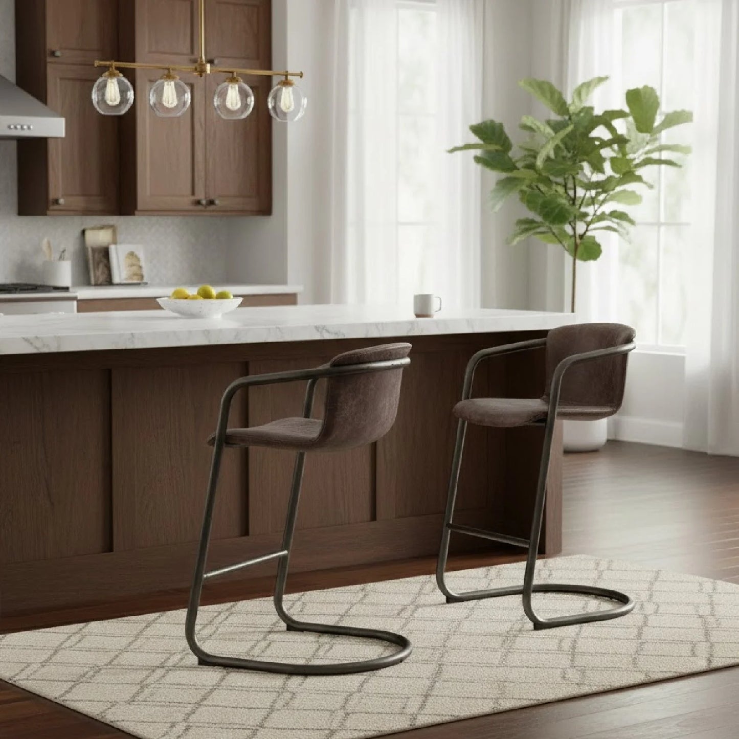 Luxury Upholstered Modern Leather Bar Stool European Style for Villa