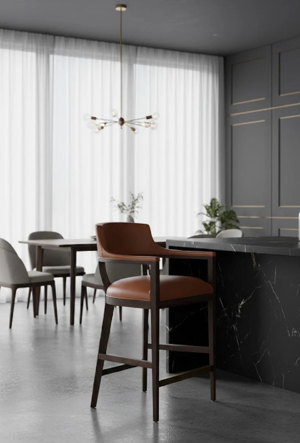 Luxury Upholstered Modern Leather Barstool European Style for Villa