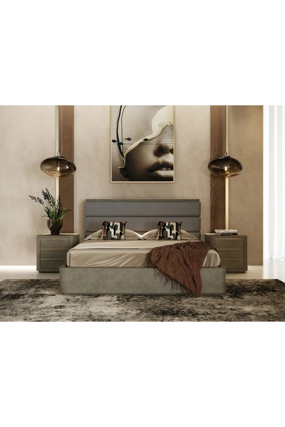 Luxury Upholstered Modern Leather Bed European Style for Villa