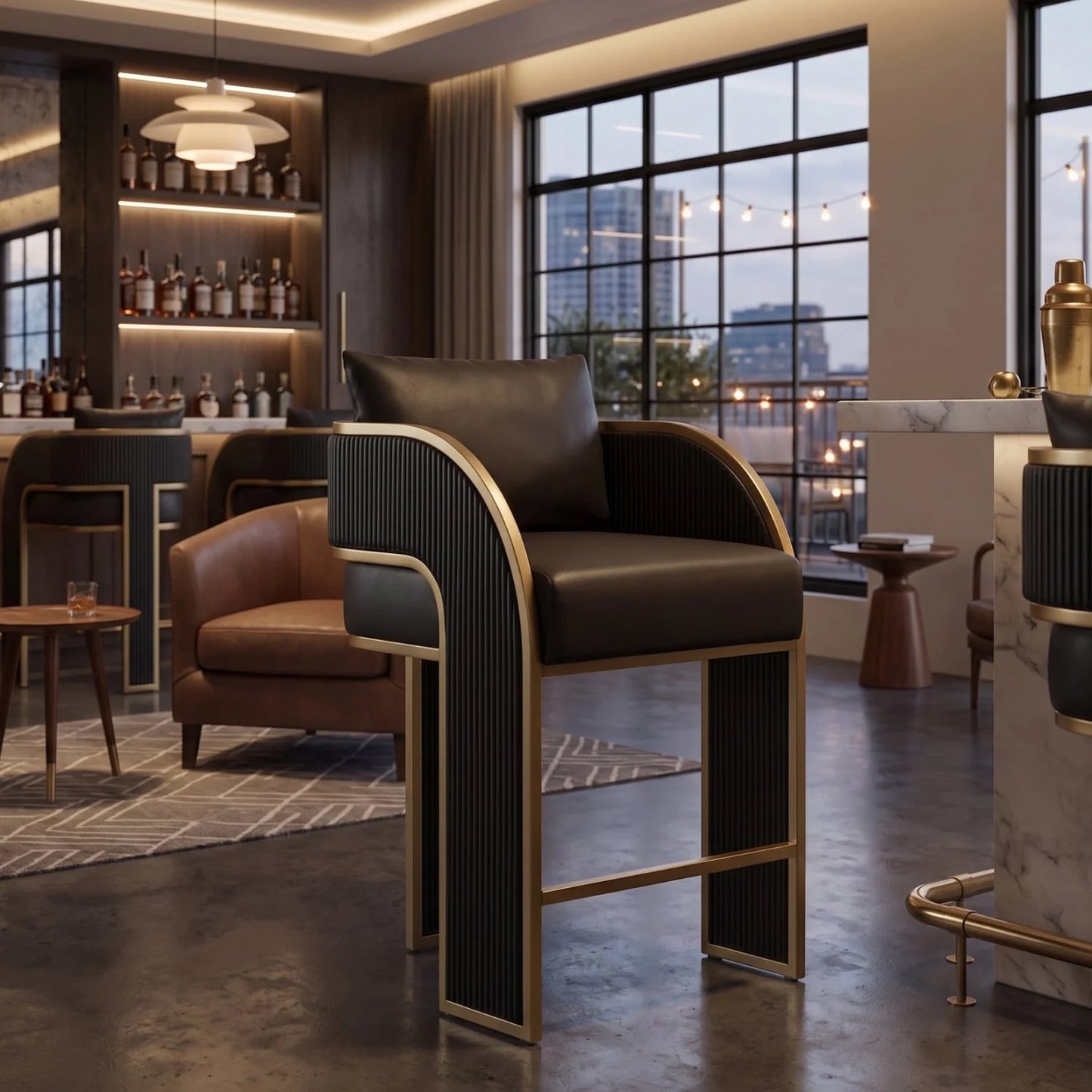 Luxury Upholstered Modern Leather Counter Stool European Style for Villa