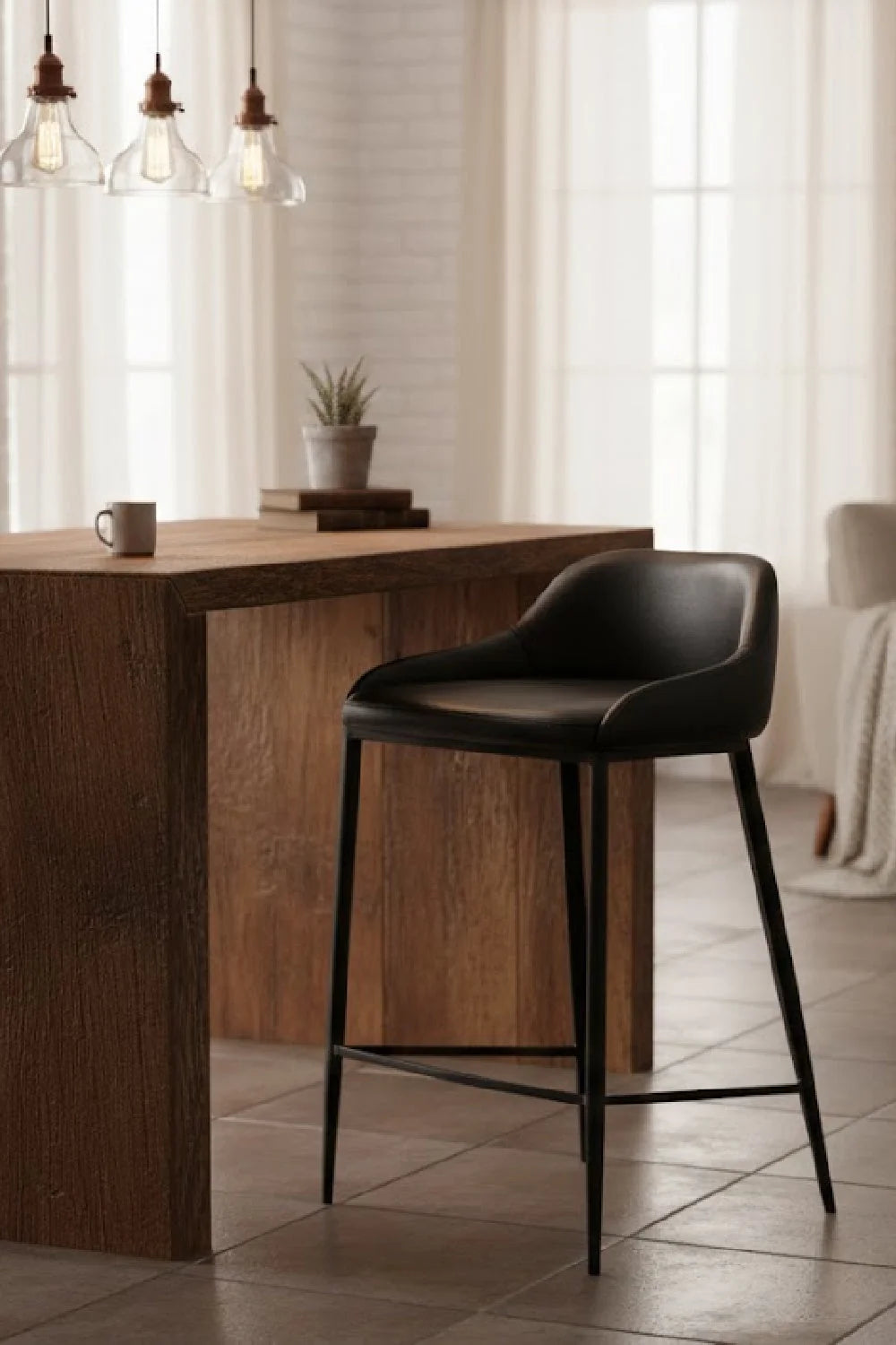 Luxury Upholstered Modern Leather Counter Stool European Style for Villa