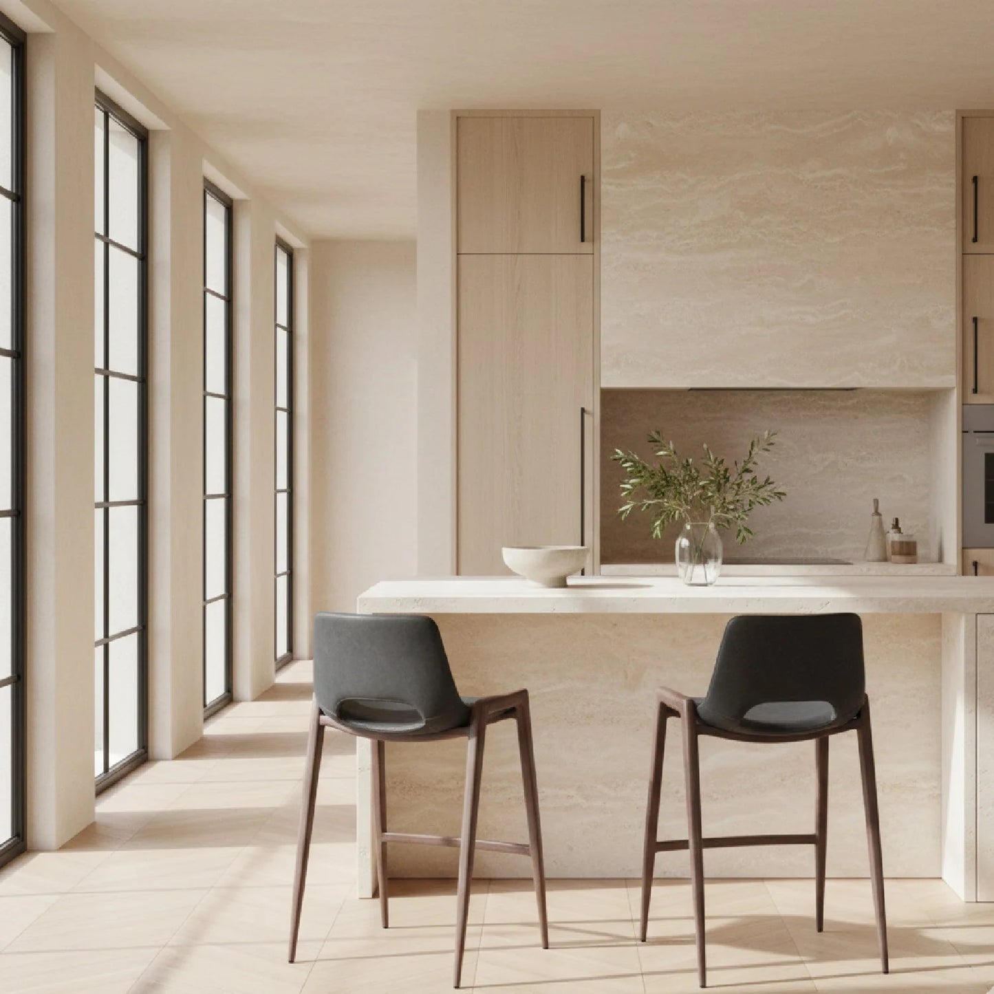 Luxury Upholstered Modern Leather Counter Stool European Style for Villa