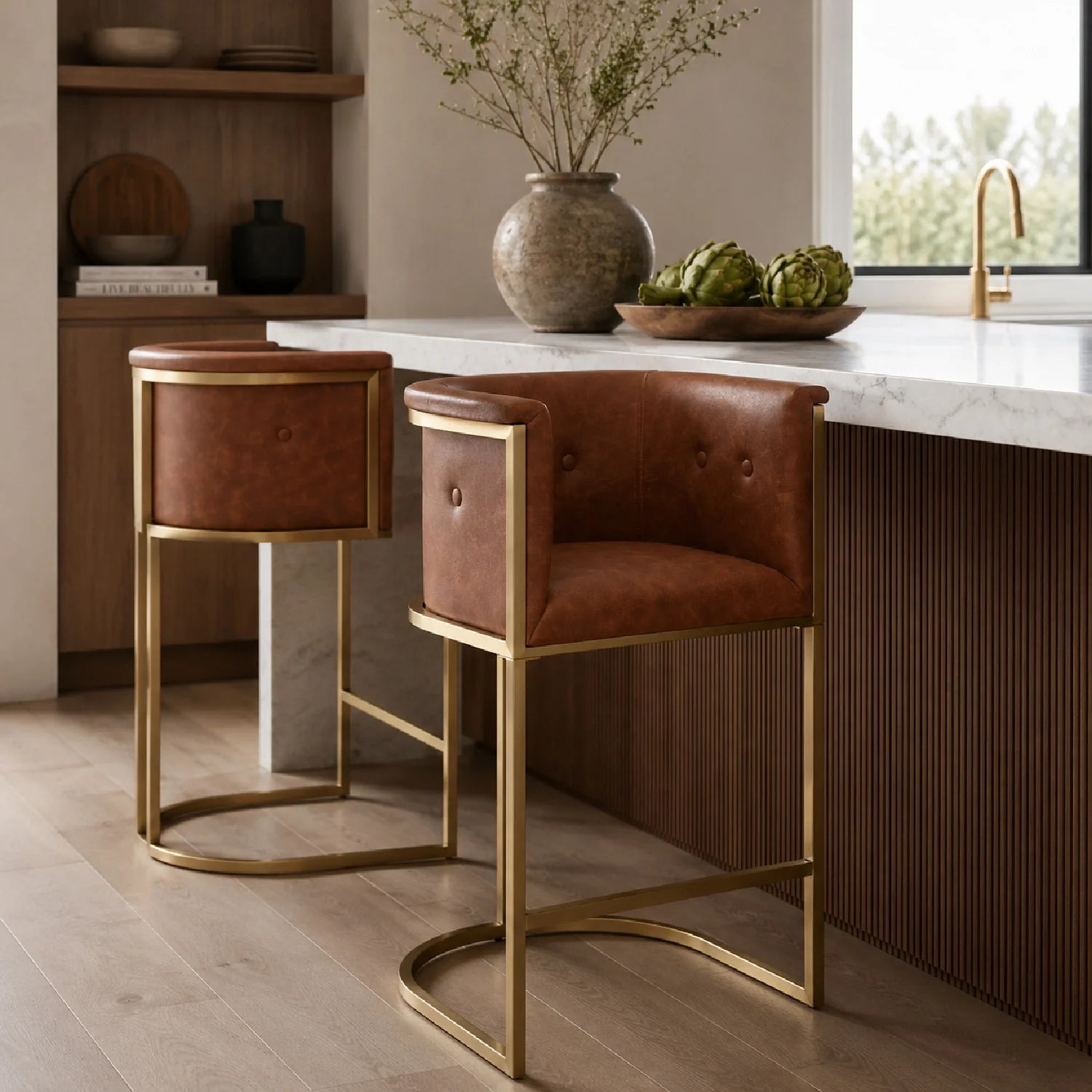 Luxury Upholstered Modern Leather Counter Stool European Style for Villa