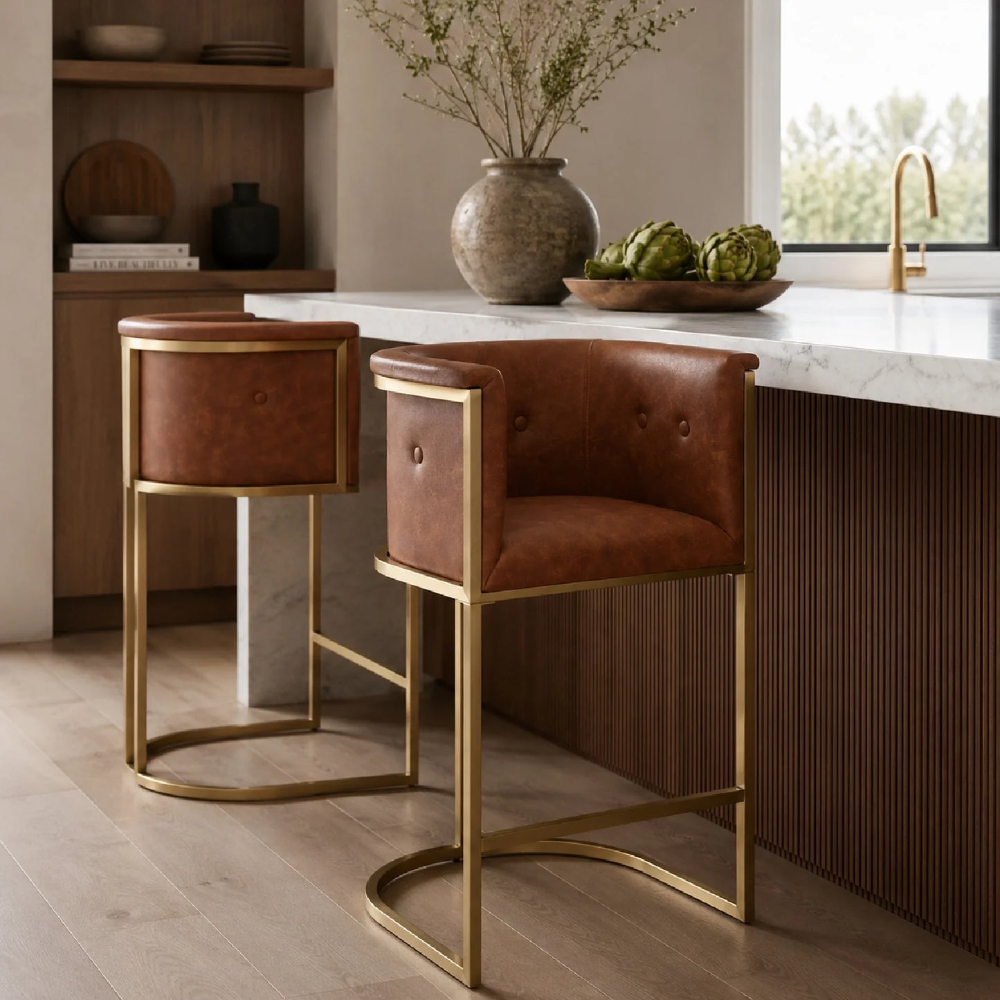 Luxury Upholstered Modern Leather Counter Stool European Style for Villa