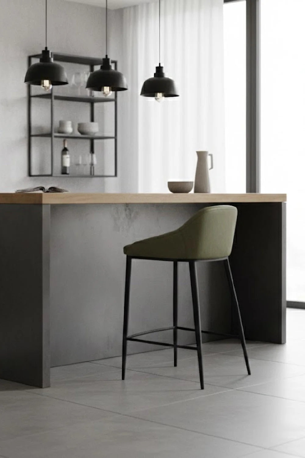Luxury Upholstered Modern Leather Counter Stool European Style for Villa