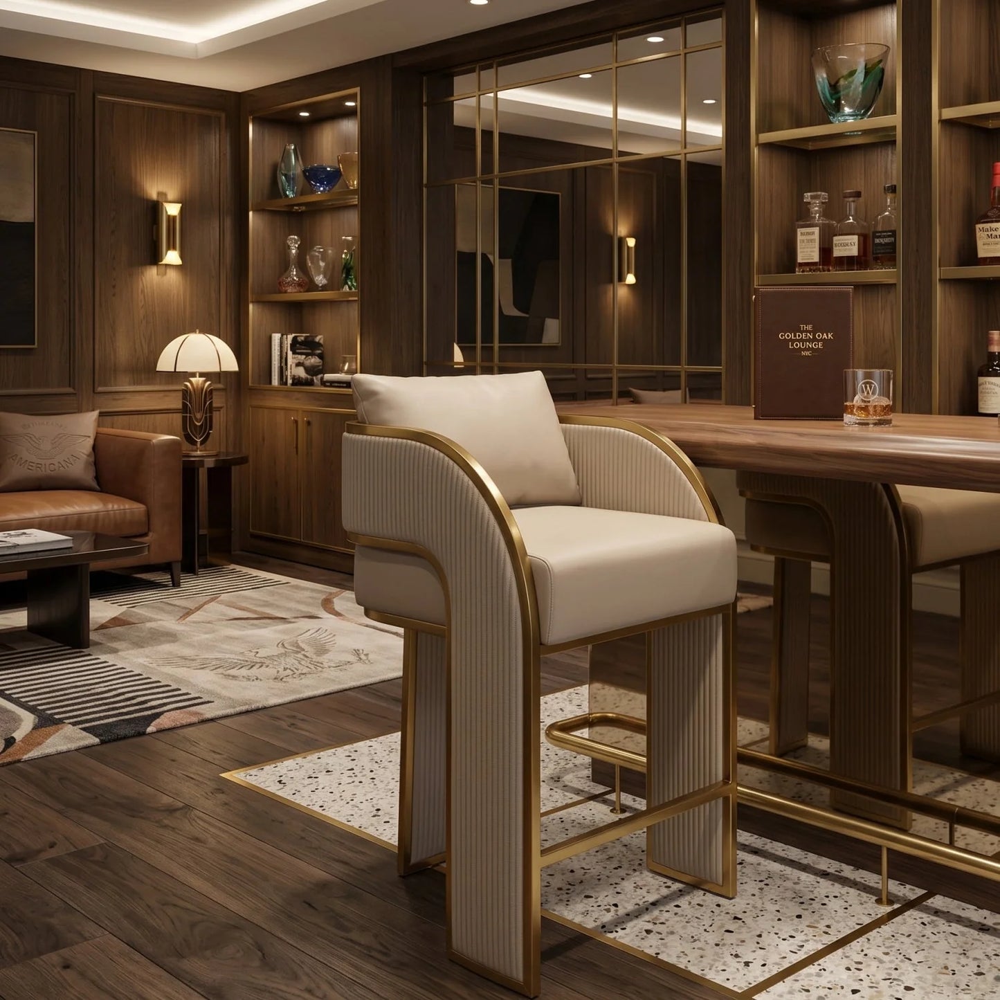 Luxury Upholstered Modern Leather Counter Stool European Style for Villa