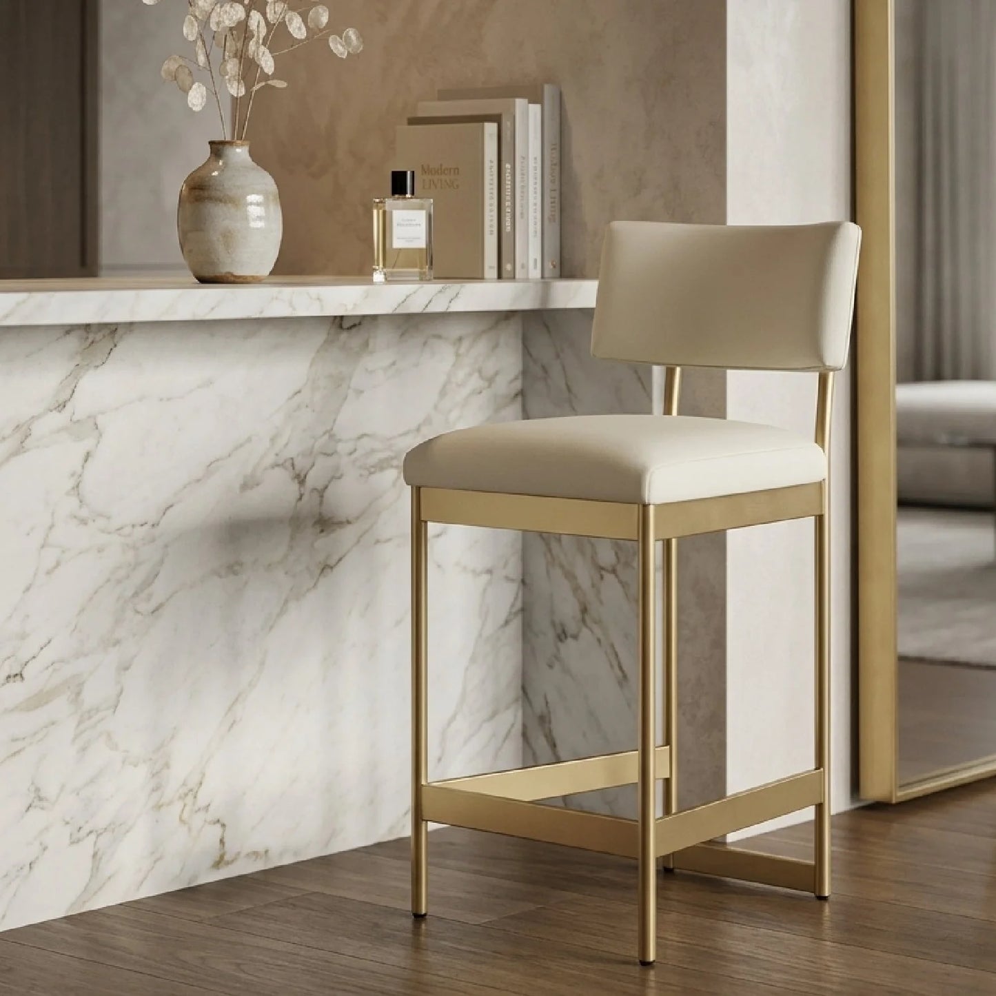 Luxury Upholstered Modern Leather Counter Stool European Style for Villa