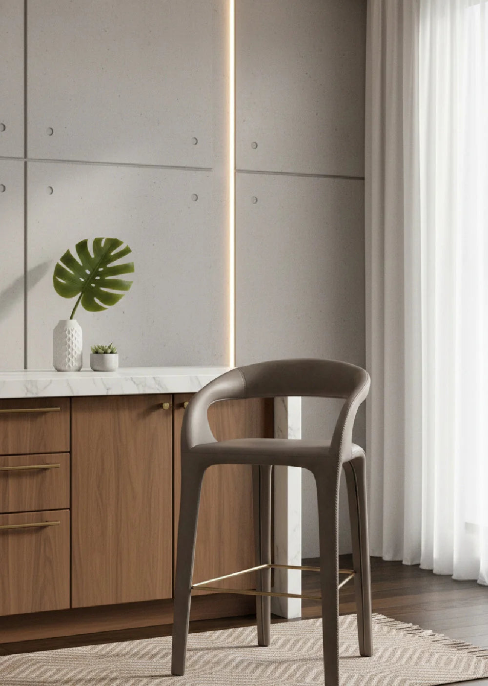 Luxury Upholstered Modern Leather Counter Stool European Style for Villa