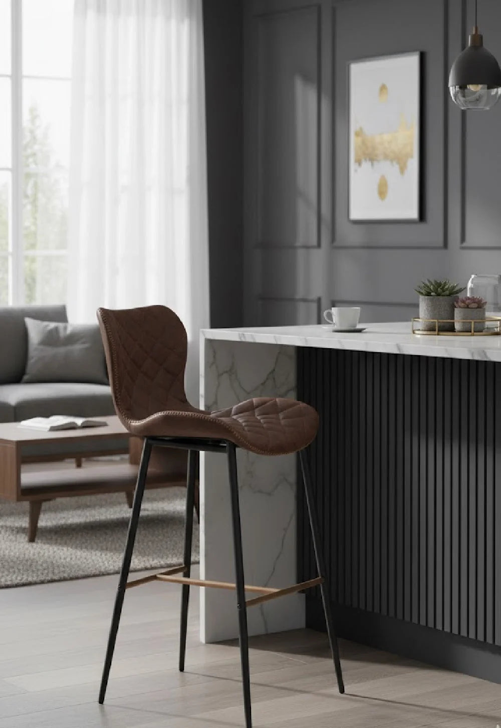Luxury Upholstered Modern Leather Look Bar Stool European Style for Villa