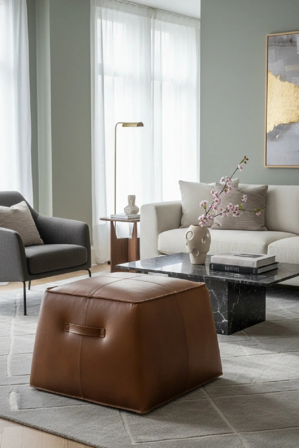 Luxury Upholstered Modern Leather Ottoman European Style for Villa