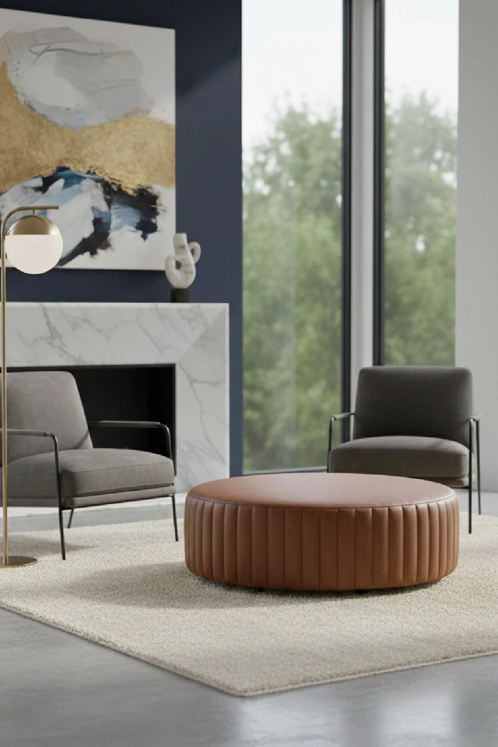 Luxury Upholstered Modern Leather Ottoman European Style for Villa