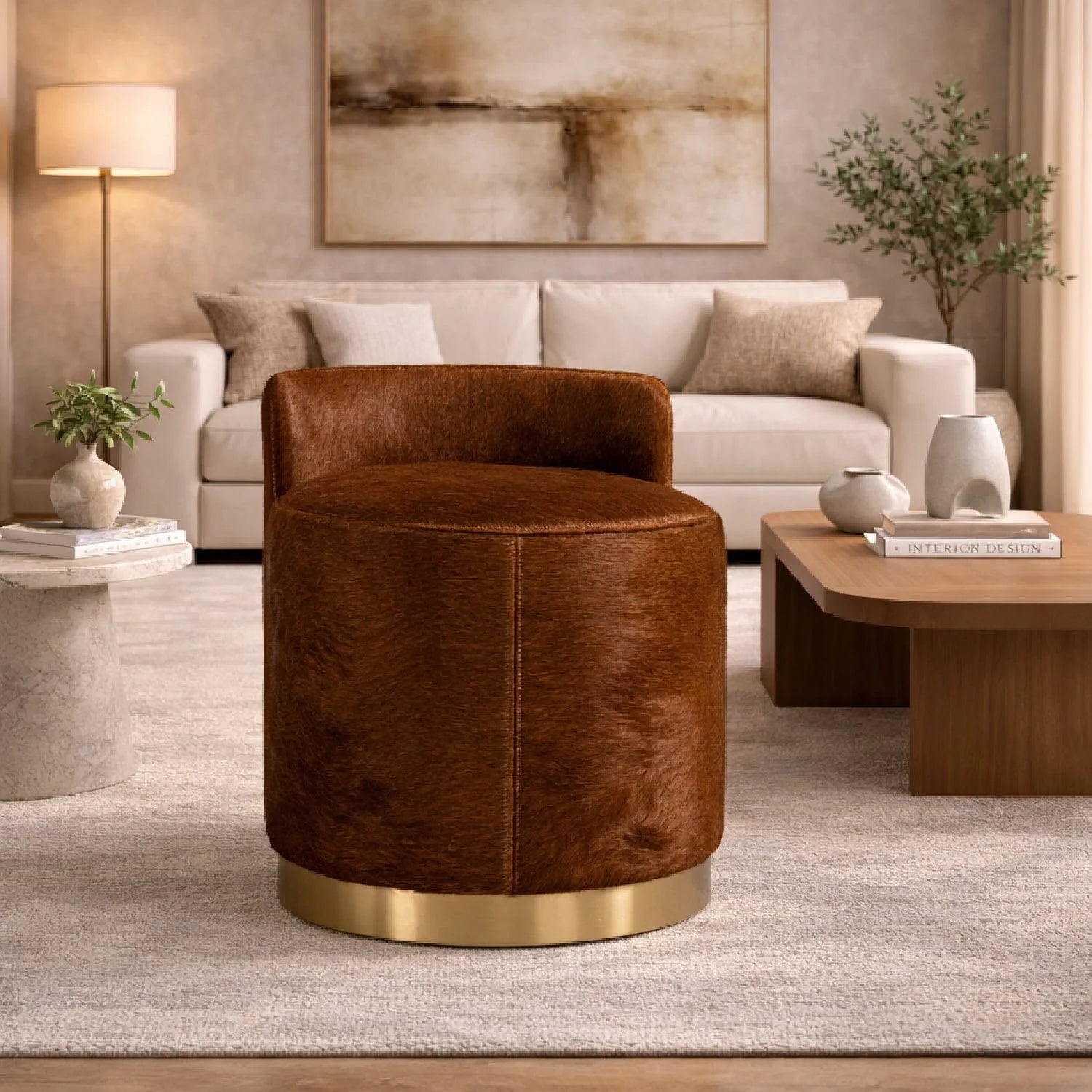 Luxury Upholstered Modern Leather Ottoman European Style for Villa