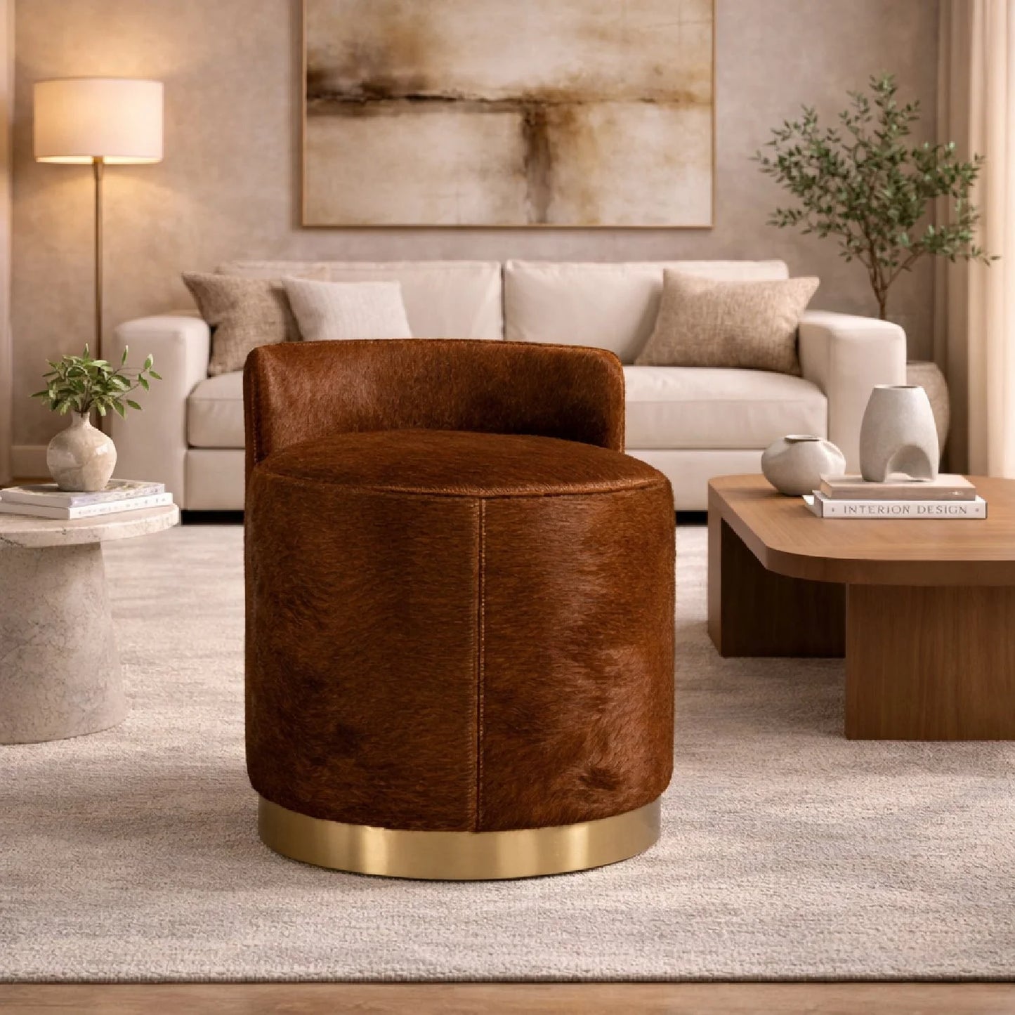 Luxury Upholstered Modern Leather Ottoman European Style for Villa