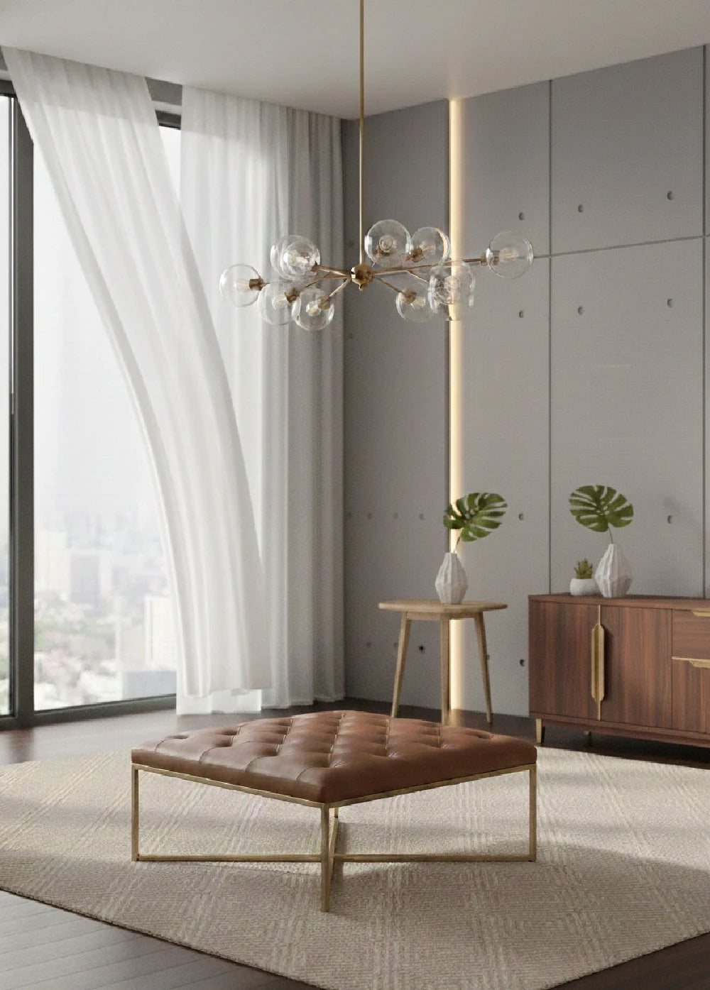 Luxury Upholstered Modern Leather Ottoman European Style for Villa
