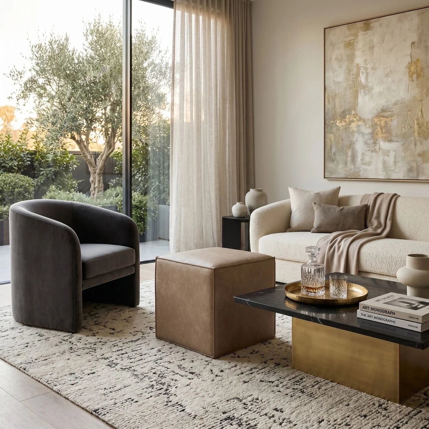 Luxury Upholstered Modern Leather Ottoman European Style for Villa