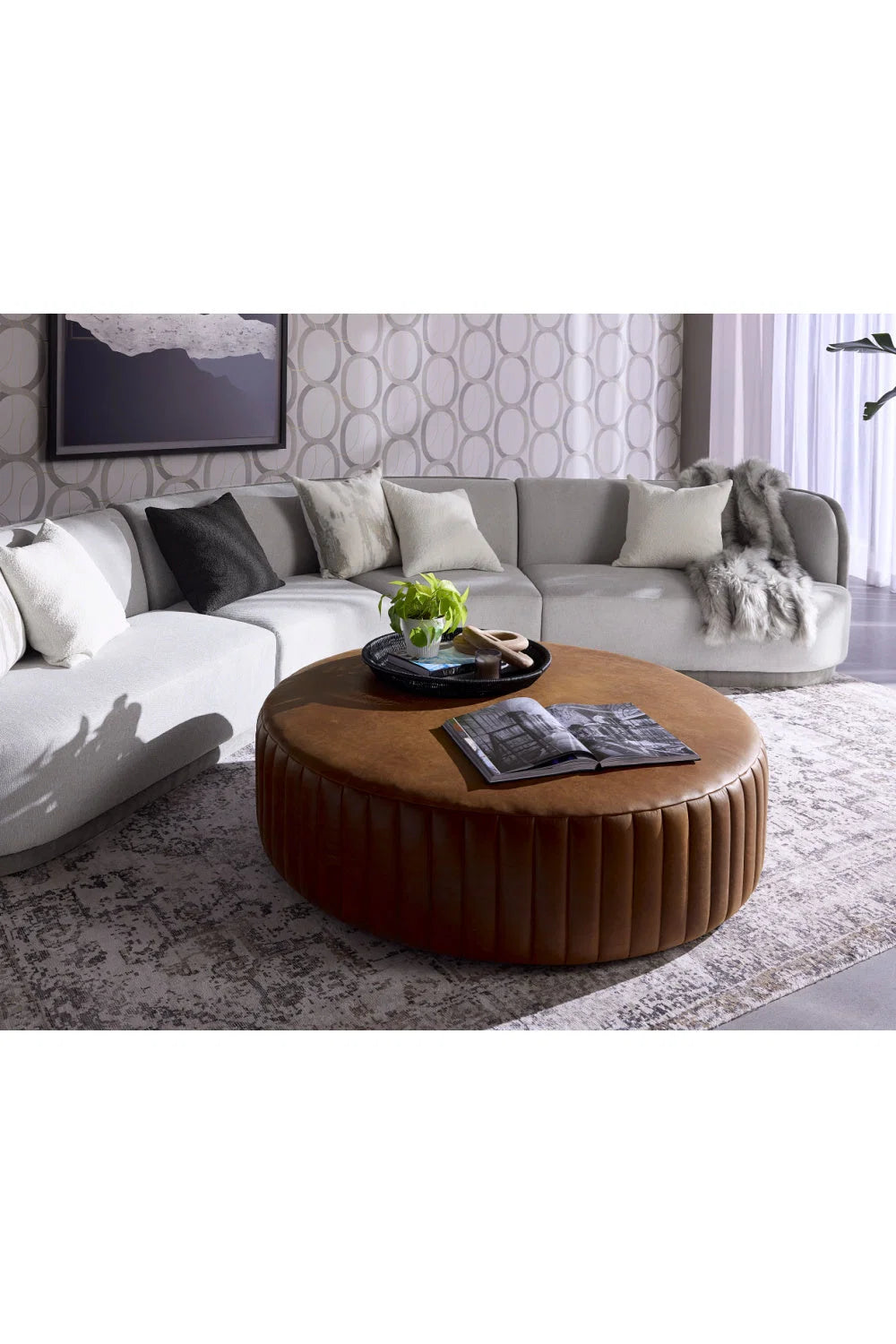 Luxury Upholstered Modern Leather Ottoman European Style for Villa