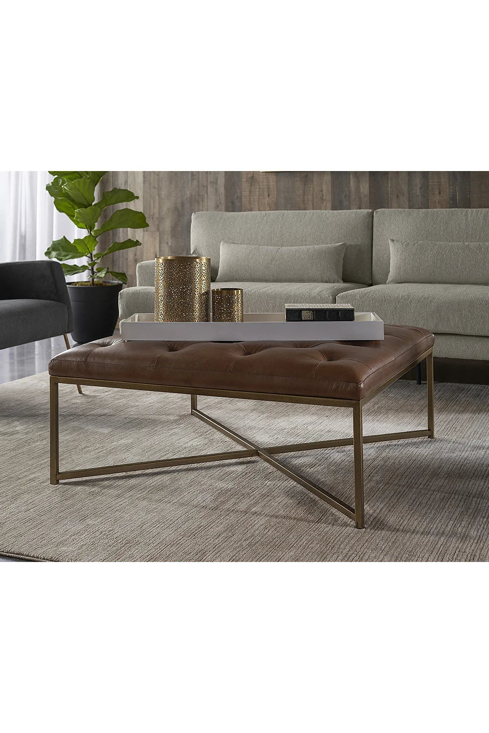 Luxury Upholstered Modern Leather Ottoman European Style for Villa