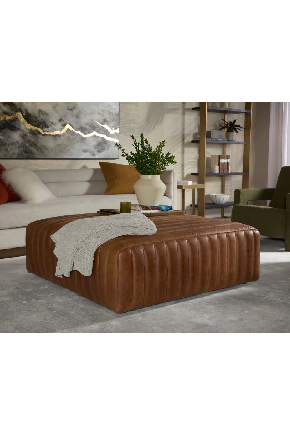 Luxury Upholstered Modern Leather Ottoman European Style for Villa