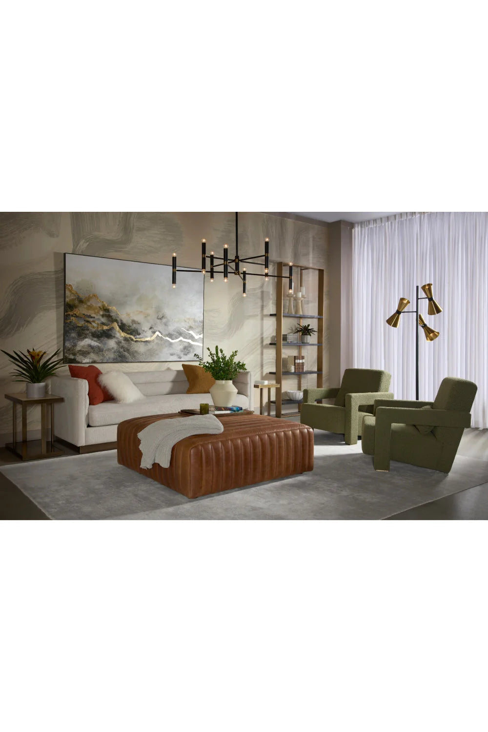 Luxury Upholstered Modern Leather Ottoman European Style for Villa