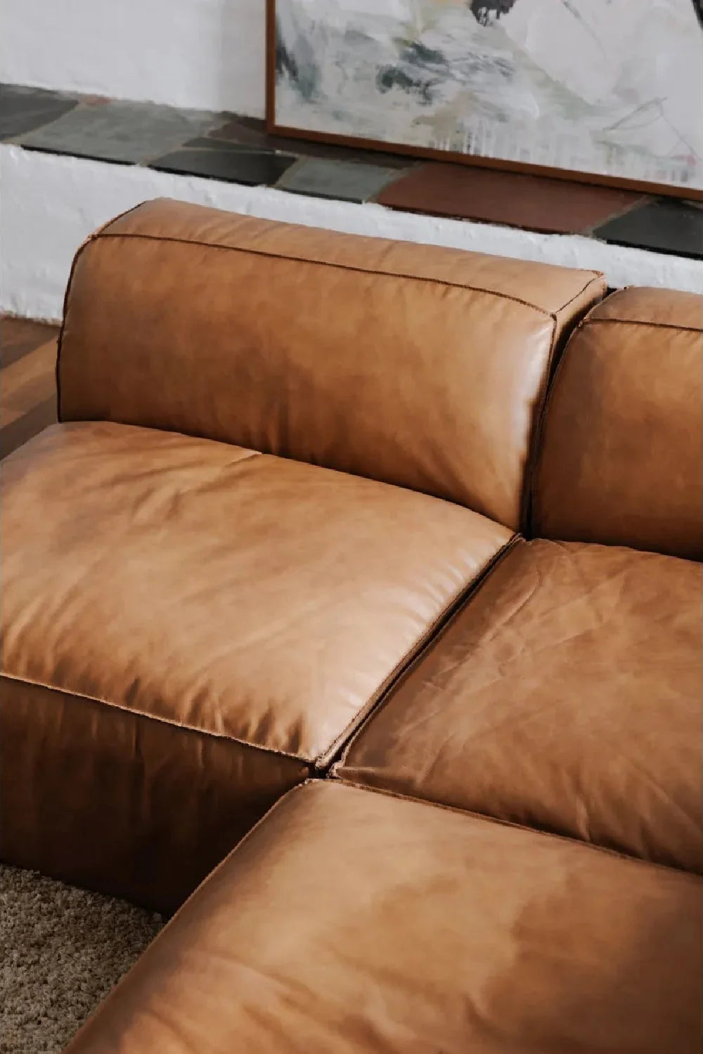 Luxury Upholstered Modern Leather Ottoman European Style for Villa