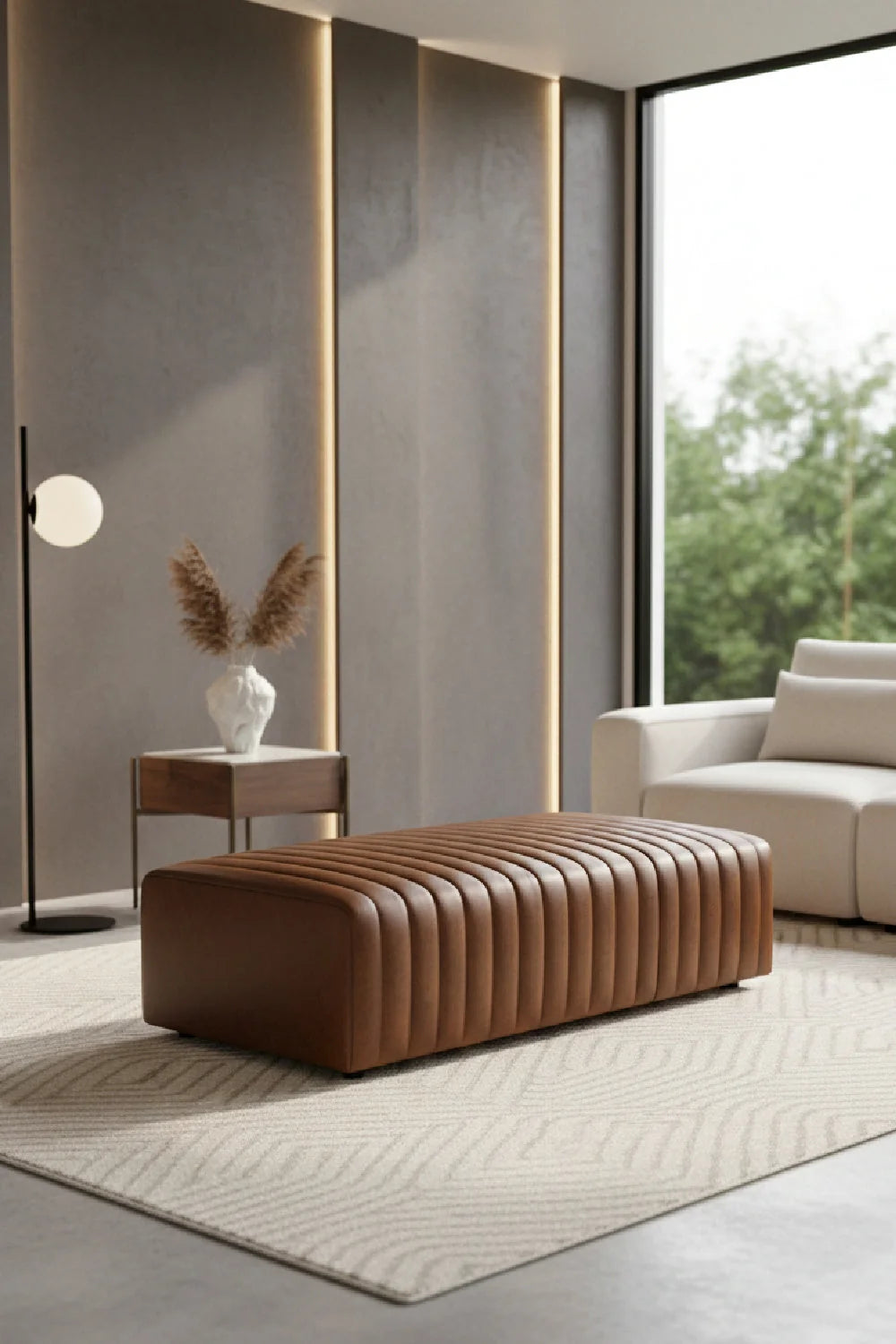 Luxury Upholstered Modern Leather Ottoman European Style for Villa