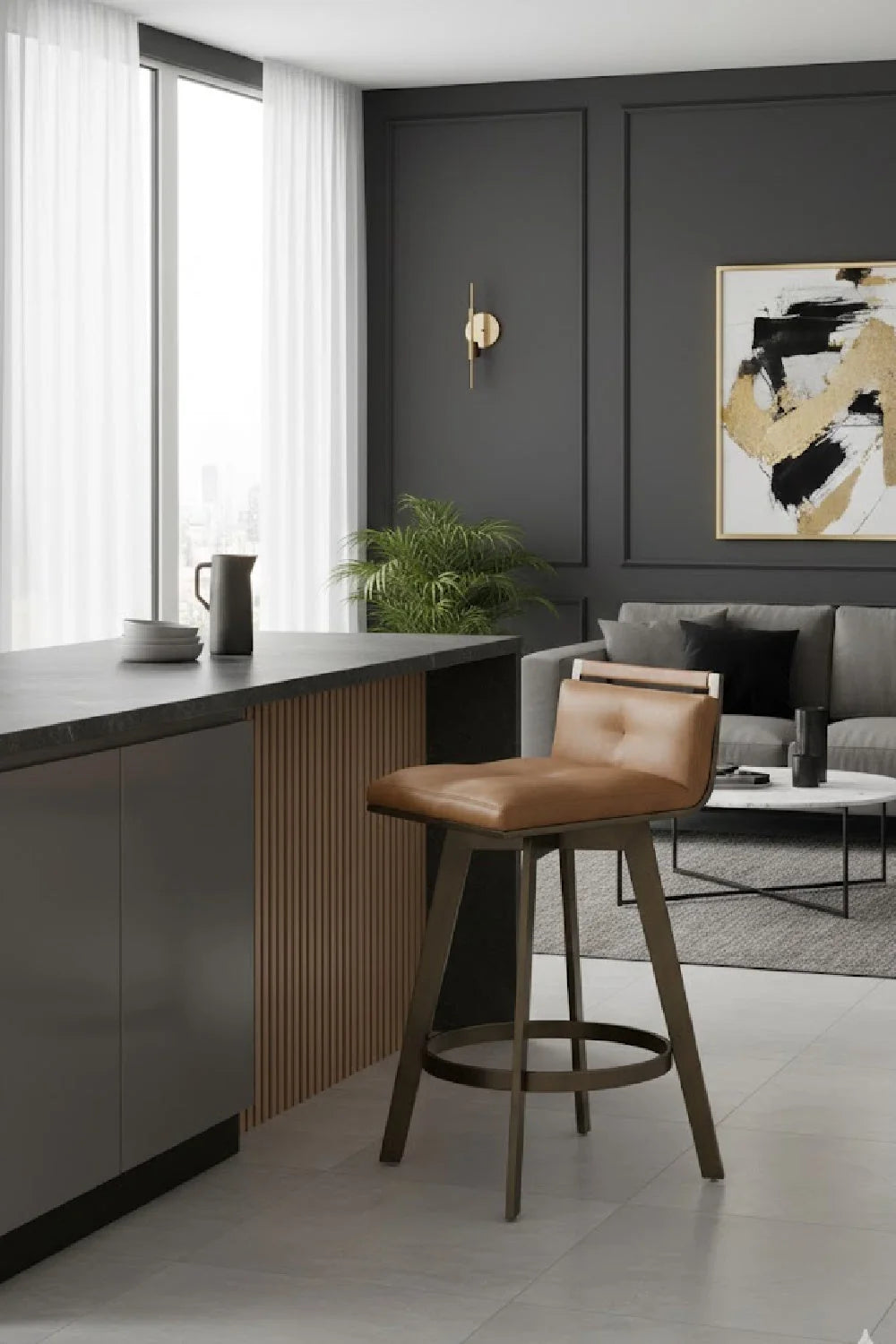 Luxury Upholstered Modern Leather Swivel Counter Stool European Style for Villa