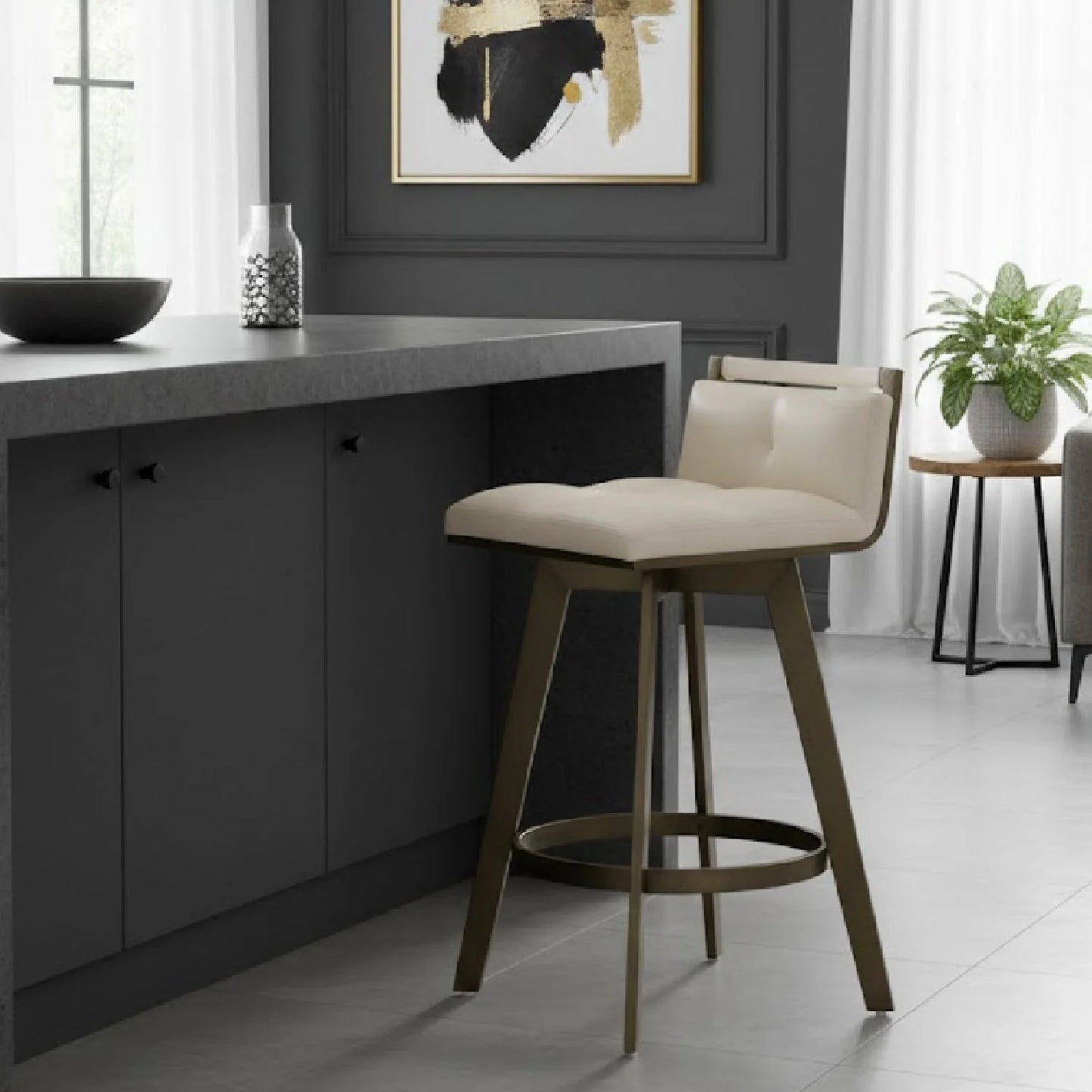 Luxury Upholstered Modern Leather Swivel Counter Stool European Style for Villa