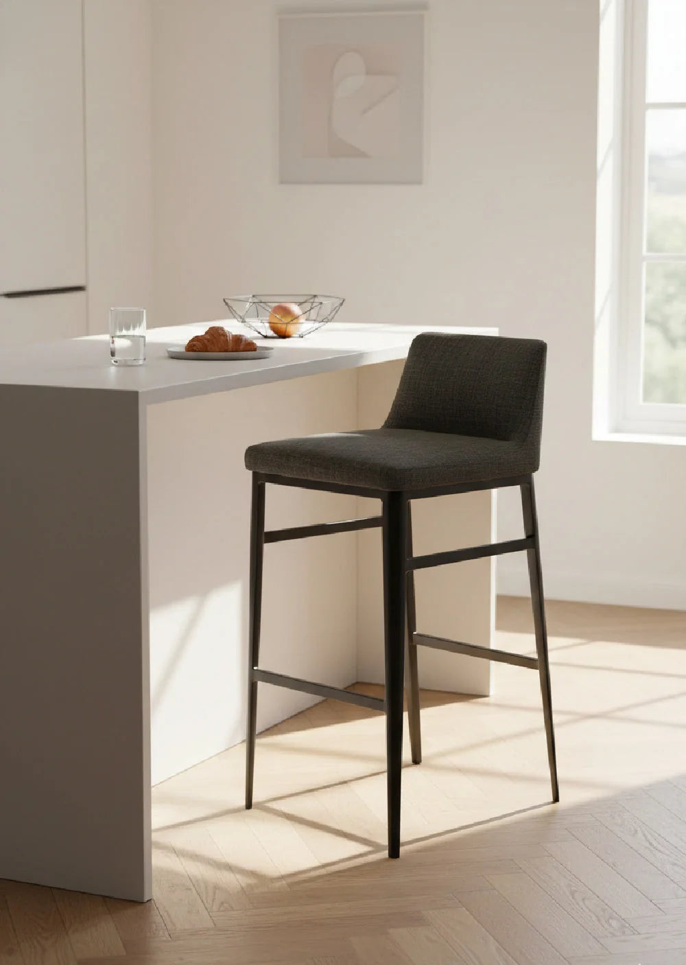 Luxury Upholstered Modern Low-Back Bar Stool European Style for Villa