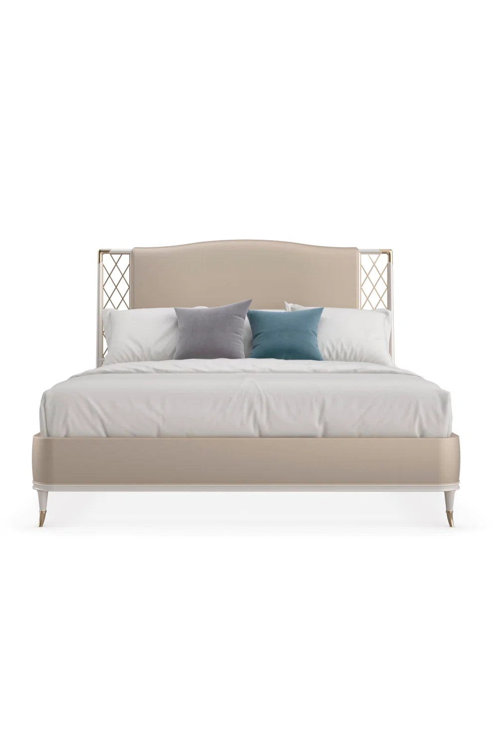 Luxury Upholstered Modern Metal Trellis King Bed European Style for Villa
