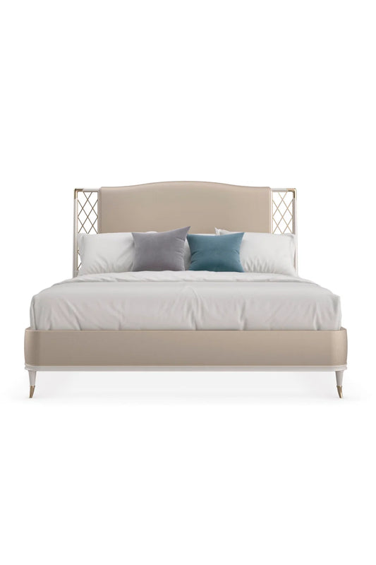 Luxury Upholstered Modern Metal Trellis King Bed European Style for Villa