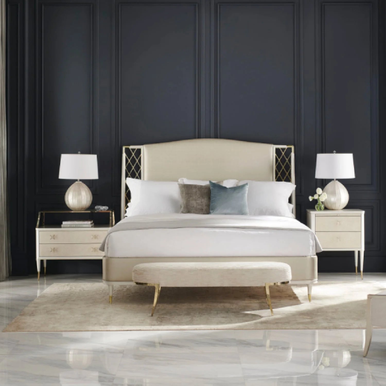 Luxury Upholstered Modern Metal Trellis King Bed European Style for Villa