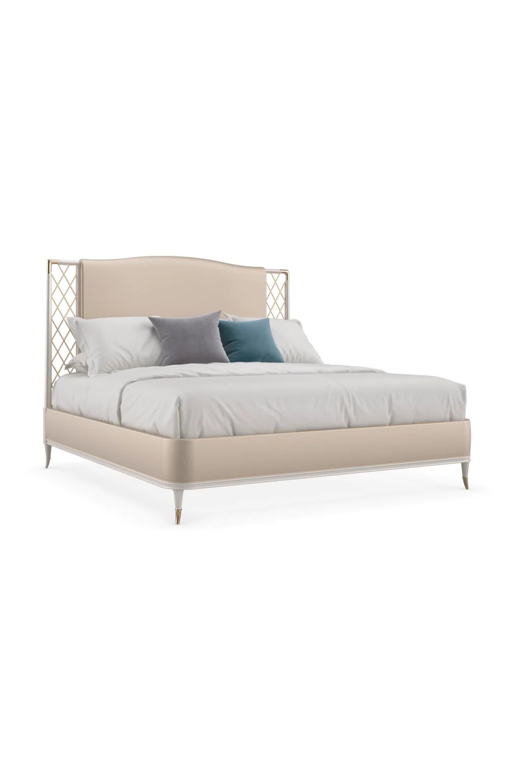 Luxury Upholstered Modern Metal Trellis King Bed European Style for Villa